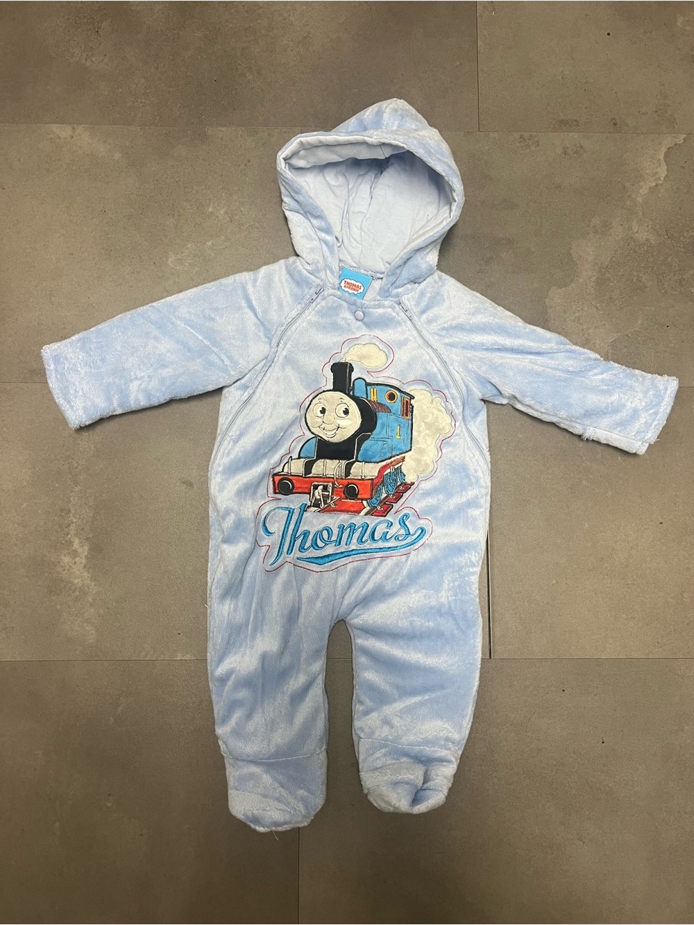 Thomas & Friends Light Blue Hooded Fleece One-Piece with Train Graphic
